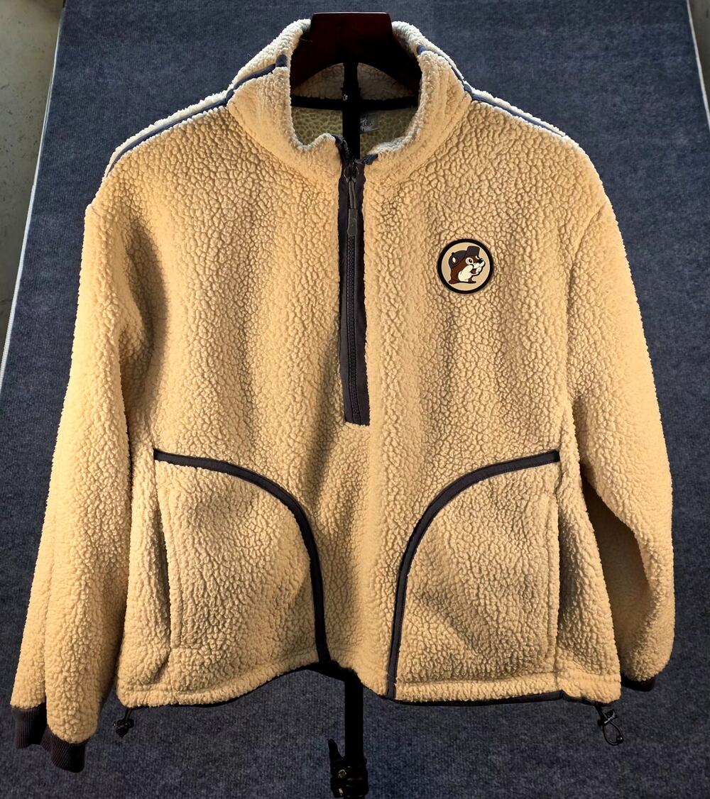 Buc-ee's Sherpa Fleece Jacket Half Zip Pullover Ivory Cream Beaver Logo Medium